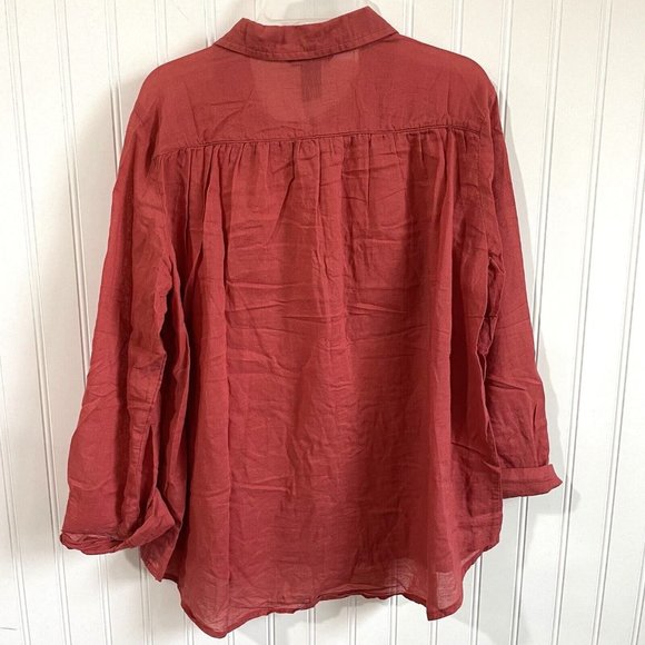 H&M Shirt Womens 2 Mauve Pink Button Down Lightweight Top Cotton Semi Sheer - Picture 6 of 12